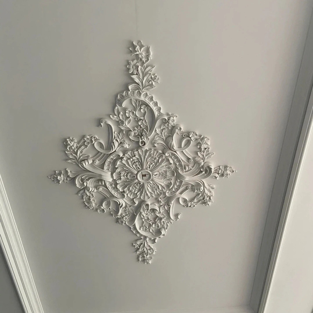 GRG石膏法式组合拼花灯盘复古雕花平底缕空装饰吊顶小红书网红