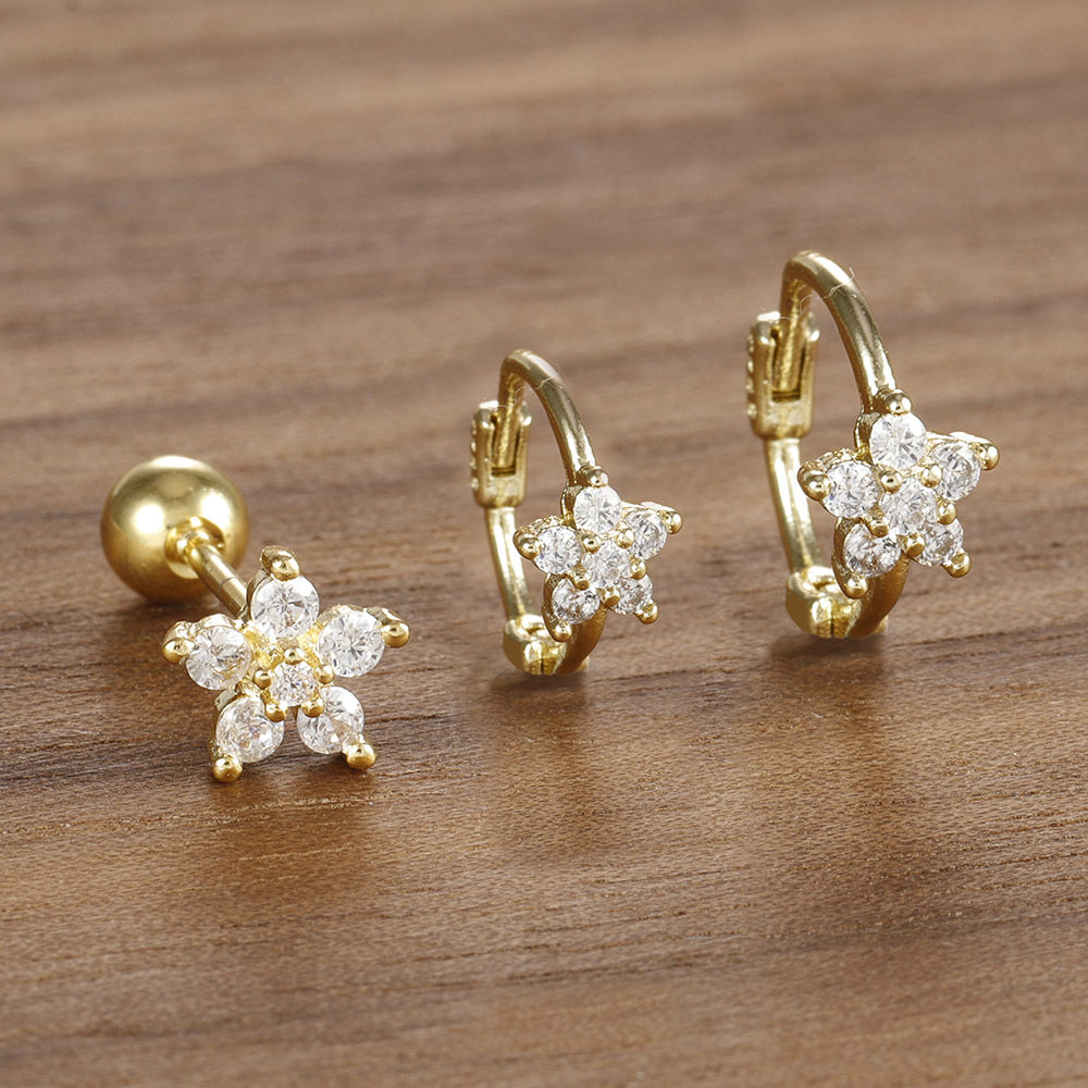 10g Weight Copper Ear Needle Material Earrings, Ear Studs Classification 1 Set Quantity Daily Occasion Copper Material Star, Flower Pattern All Seasons Season Women's Gender Plating Design Elegant Style 1 Set Elegant Star Flower Plating Copper Earrings Ear Studs 4