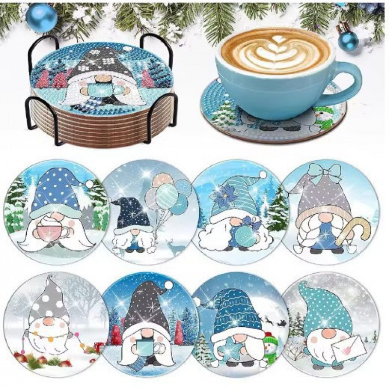 Ventas transfronterizas calientes de 8 piezas de conjunto de cojín de taza de arte de diamante, con soporte, pequeño conjunto de pintura de diamante, adecuado para adultos
