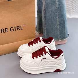 时尚厚底运动休闲鞋女2025新款百搭圆头小白鞋增高女板鞋布