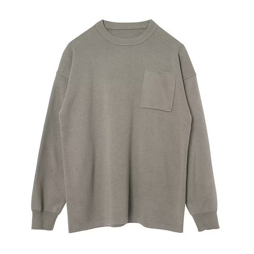 Japanese Retro Relaxed Knit Shirt T-Shirt for Men Spring Pocket Oversized Loose Plain Color Casual Crew Neck Sweatshirt