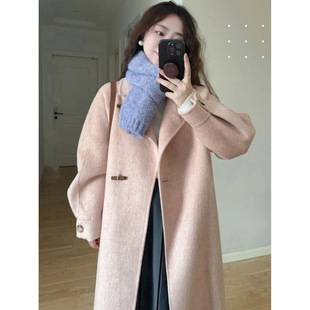 Super nice pink coat women's 2024 autumn and winter new Korean style thick coat