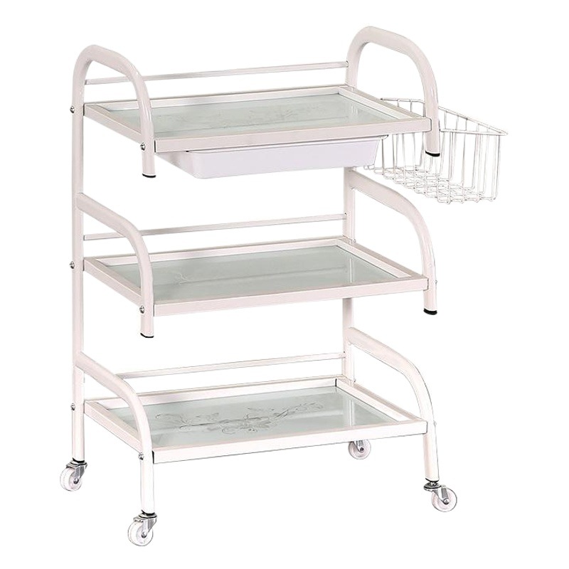 Multi-functional tattoo hairdressing and beauty trolley three-layer glass surface storage rack beauty salon tool trolley
