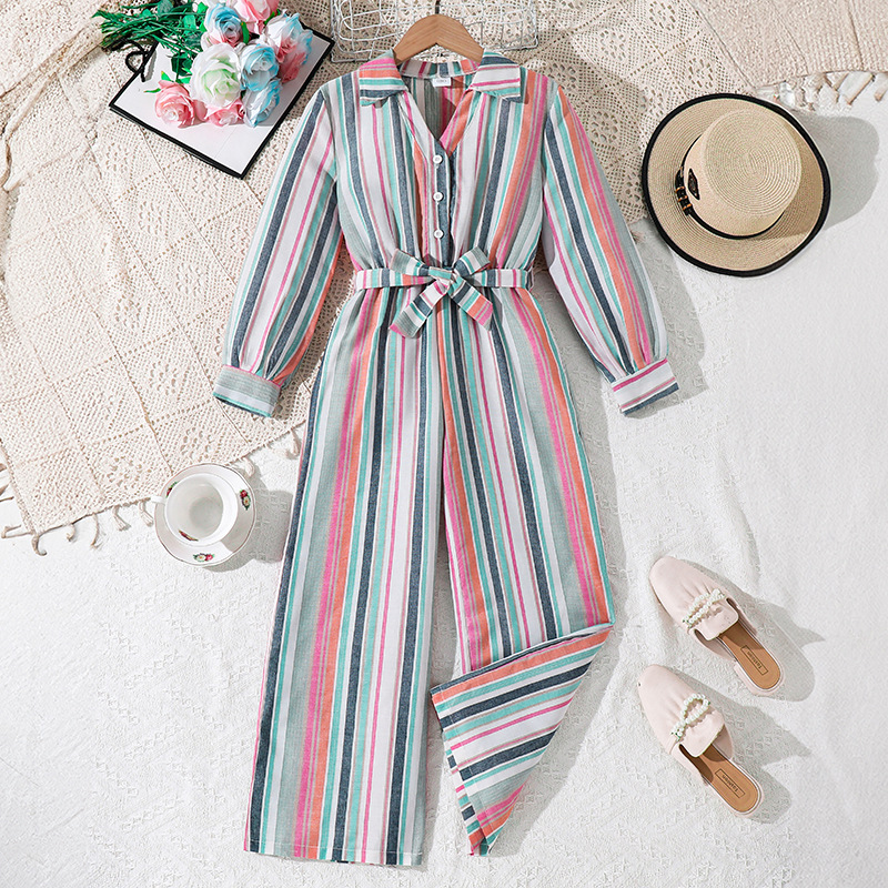 2026 comercio exterior ropa de niñas a rayas de color casuales jatuones sueltos ropa de niños retro transfronteriza