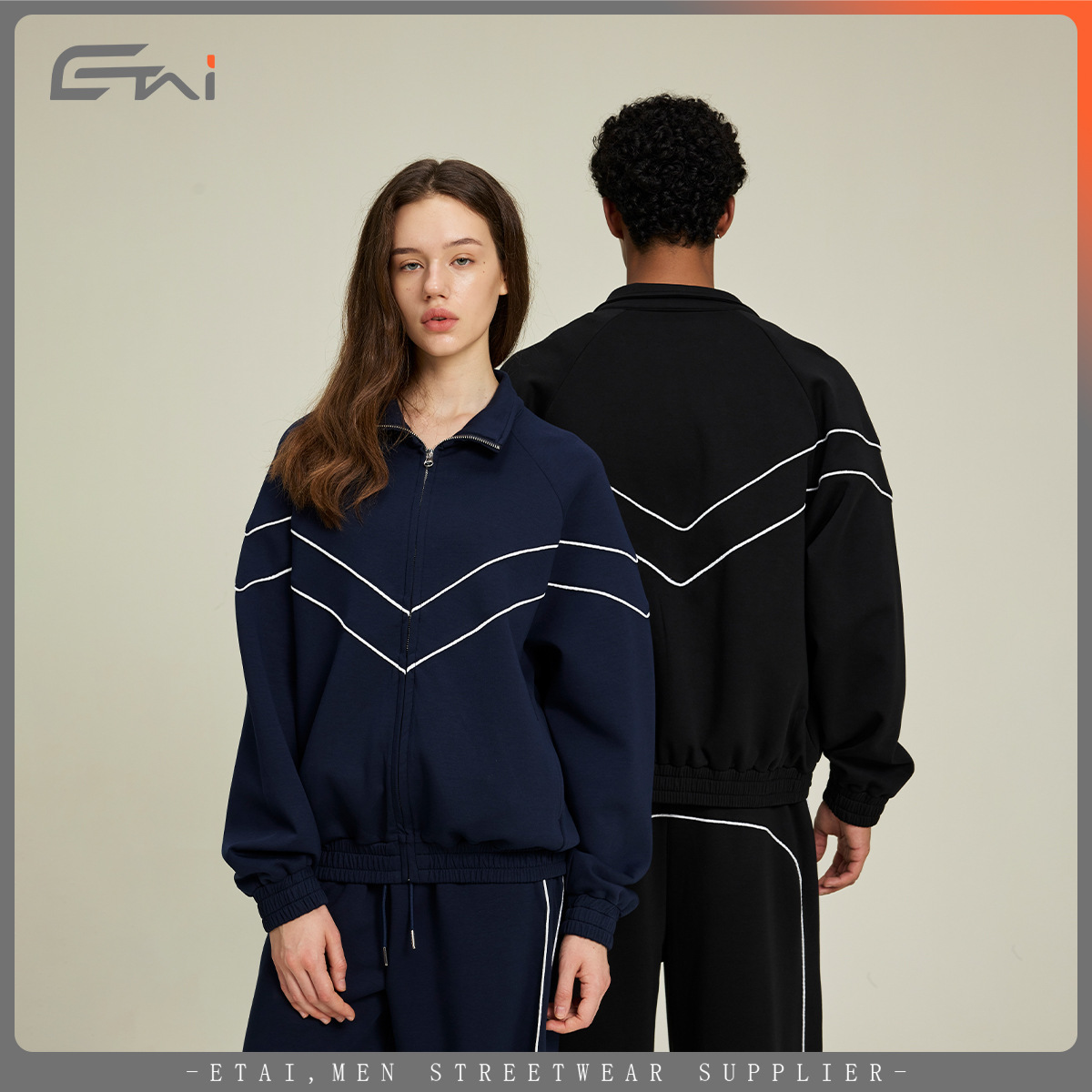 ETAI ropa de hombre primavera y otoño 320G hombre manga larga de cuello deportivo chaqueta casual chaqueta de estilo suelto chaqueta