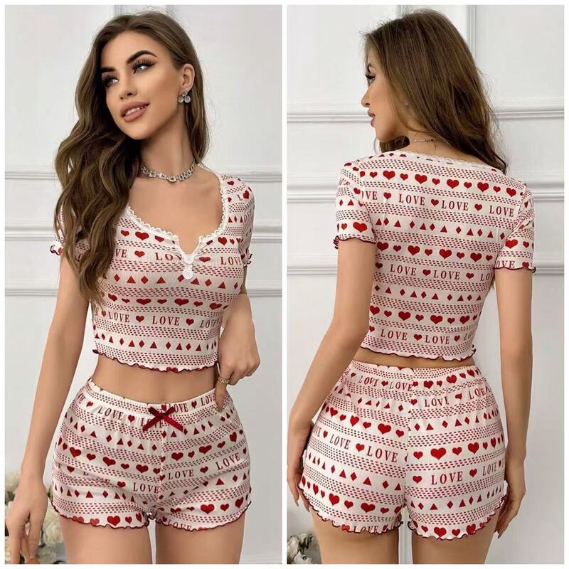 New Amazon Wish Cross-Border Christmas Short-Sleeved Shorts Cute Casual Suit Women's Home Wear Two-Piece Set
