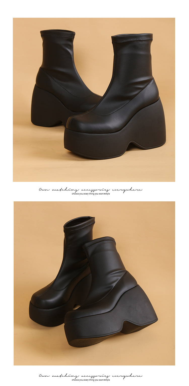 ShoeVault Plus Size Foreign Trade 2025 Spring And Autumn Thick Sole Square Toe Casual Stretch Short Fashion Martin Boots Women's_vogvips.com