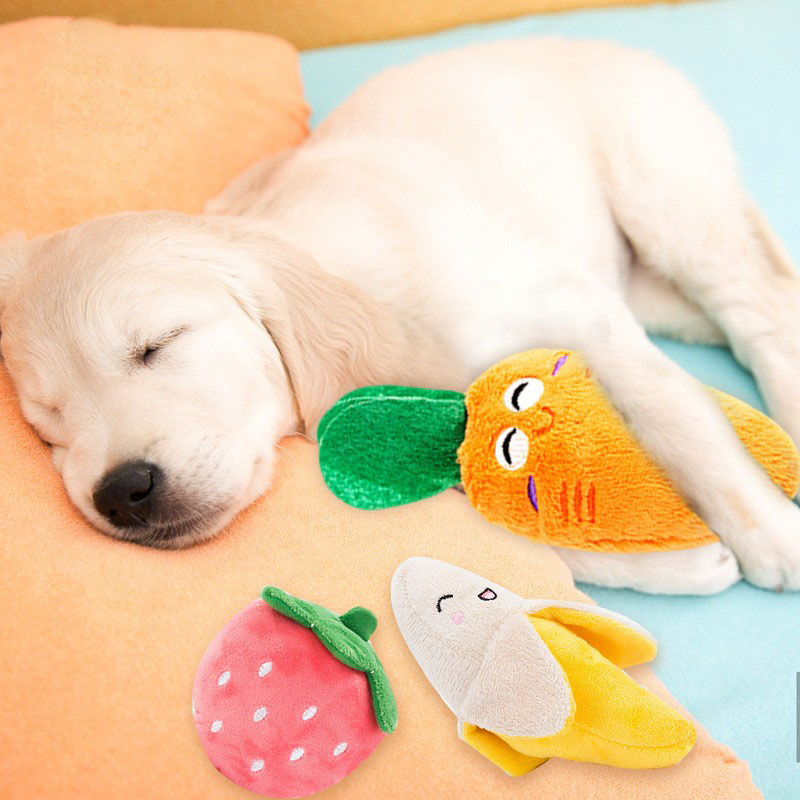 Dibujos animados de frutas y verduras perro peluche sonido juguete oso gato lindo colorido fruta mascota molar suministros image 4