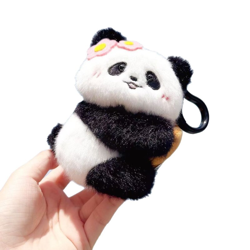 创意抱抱发声熊猫毛绒公仔钥匙扣趣味解压熊猫纪念品玩偶背包挂件|undefined