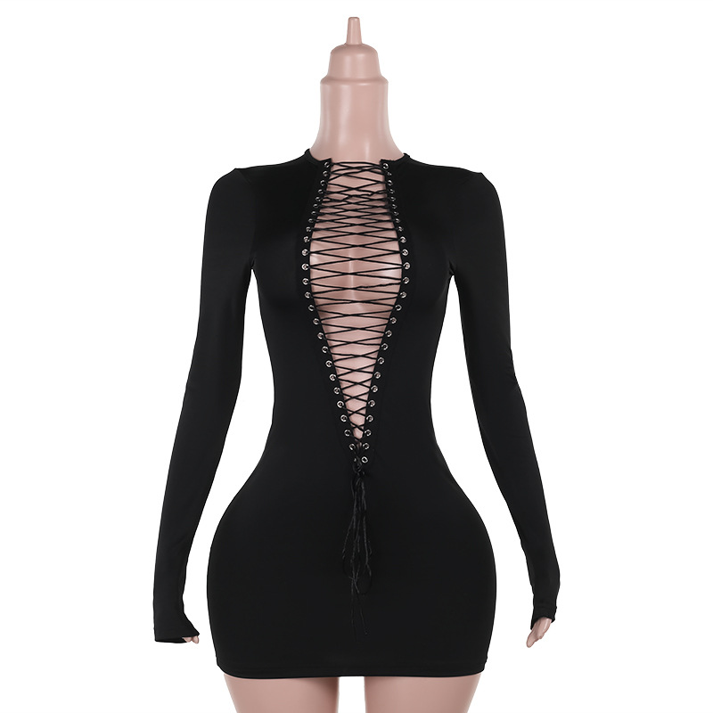 Front Back Wearable Lace Up Sexy Dress Women Autumn Sexy Sexy Hip Dress