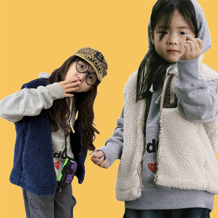2024 New Autumn and Winter Kidsren's Spliced Soft Warm Lamb Wool Vest for Boys and Girls