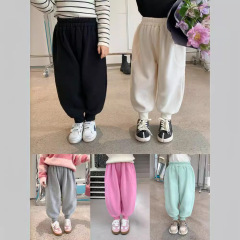 女童加絨秋冬新款兒童加厚一體絨衛褲寶寶休閒百搭運動褲0097A001