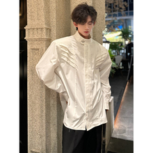 白色解构垫肩衬衫男款感设计感小众长袖衬衣廓形分割立领外套