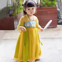 Летний детский древний костюм Hanfu для девочек, костюм супер феи в китайском стиле Тан, длинный рукав, древний стиль, принцесса для маленьких девочек, династия Хань.