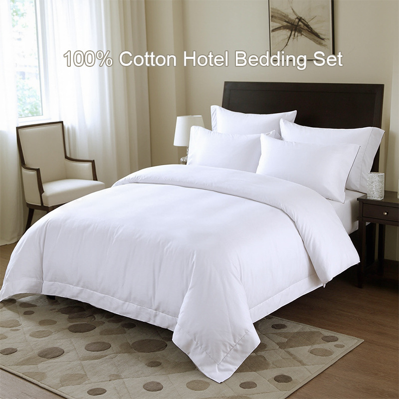 Hotel césped de algodón tributo satin ropa de cama de algodón puro residencial hotel conjunto sábanas blancas hotel al por mayor cuatro piezas conjunto