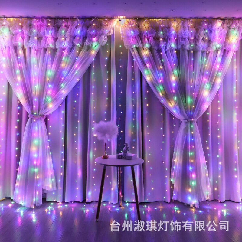 屋内外フックledストリング3 * 3m背景壁クリスマス装飾カーテンライトUSB八機能銅線カラーライト|undefined