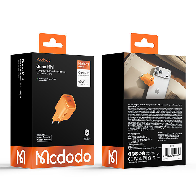 Maidodo 45W Gallium Nitride Gan Charger Plug British Standard European Standard Uk Us Germany Italy Compact Mini Dual Port Ty