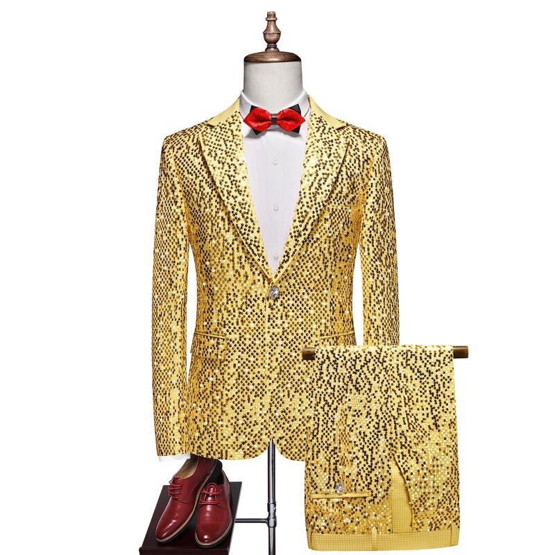 Amazon's Long-Term Best-Selling Men's Sequin Fashion Plus-Size Suit Two-Piece Set for Foreign Trade Cross-Border Gold Suit for Men Amazon's Long-Term Best-Selling Men's Sequin Fashion Plus-Size Suit Two-Piece Set for Foreign Trade Cross-Border Gold Suit for Men