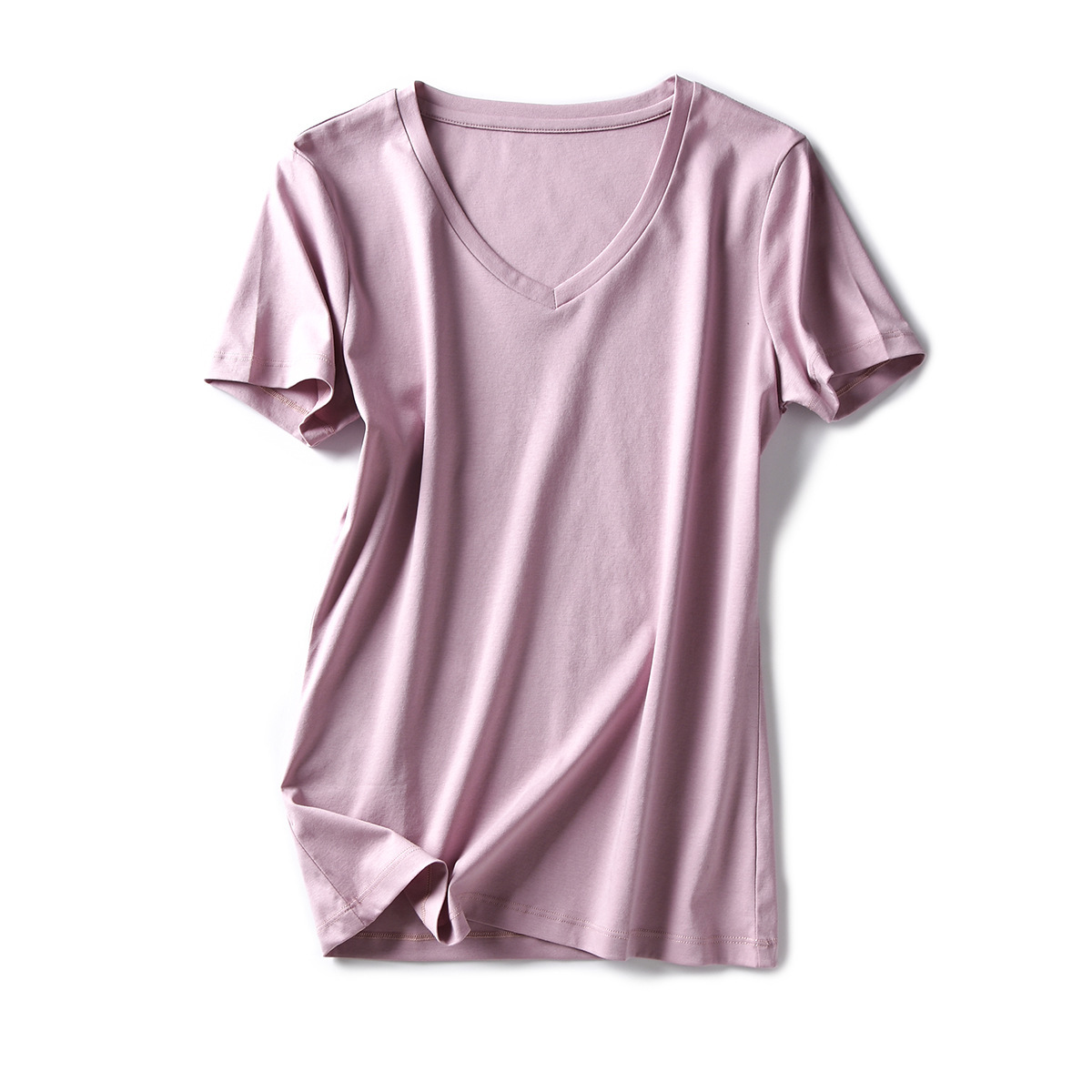 メーカースポット2024夏80本両面シルク綿tシャツ女園vネック半袖純色綿半袖tシャツ