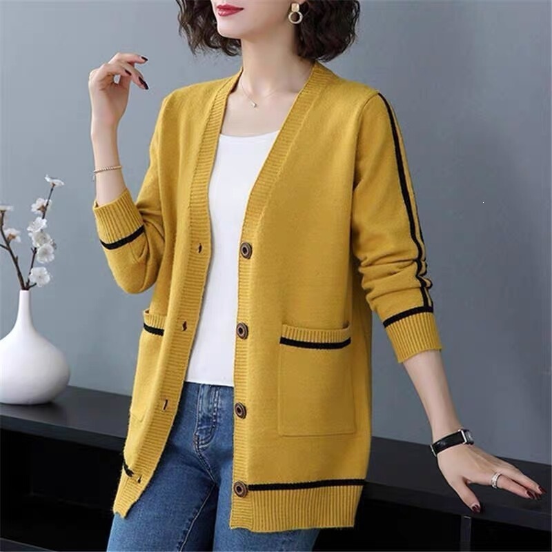Knitted Cardigan for Women, New Stylish V-Neck Loose Sweater for Autumn and Winter, Long-Sleeve Versatile Top