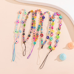 亞馬遜創意彩色軟陶混搭手機鏈 亞克力水果笑臉串珠防掉手機掛繩