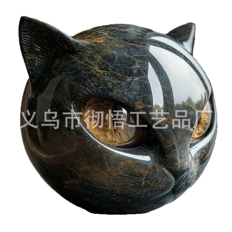 跨境Luxury Black Cat Stone Sculpture奢华黑猫树脂雕像摆件|undefined