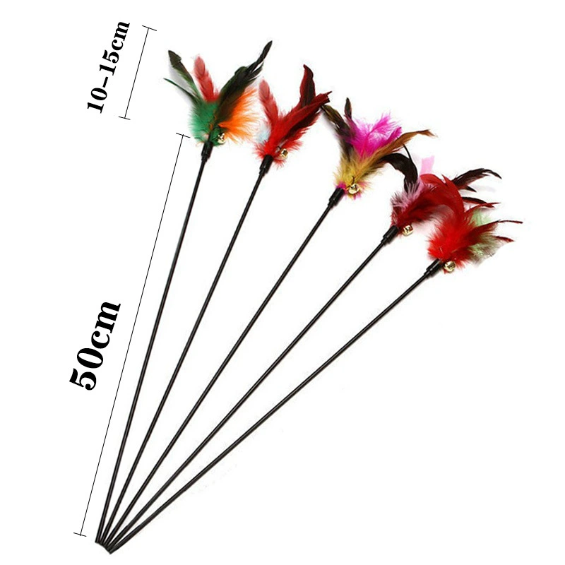 Colorful Feather Cat Stick, Bell Toy, 50/65 cm, Lightweight Interactive Wand