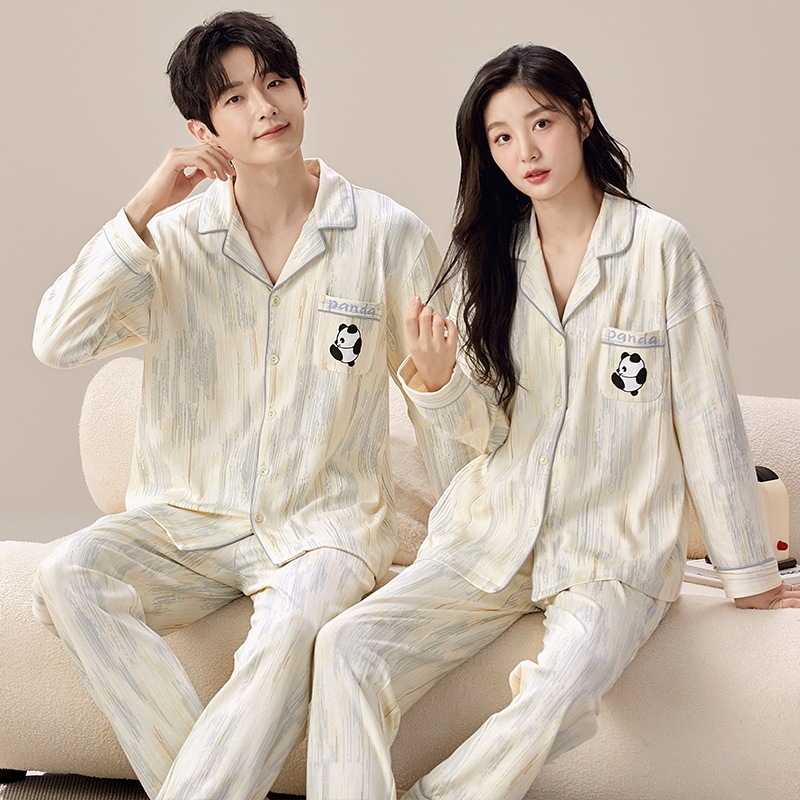 New Youth Couple Pajamas suit Long Sleeve Trousers for Men and Women Spring and Autumn Outer Wearing Home Clothes Casual Autumn Simple