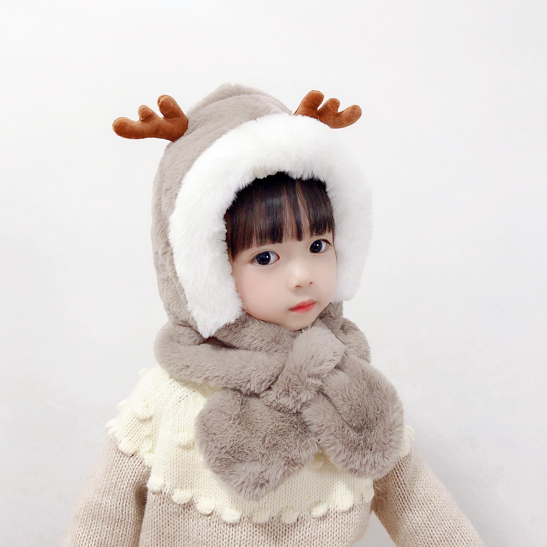 Children Unisex Cartoon Style Sweet Simple Style Antlers Ear Warap Wool Cap display picture 2