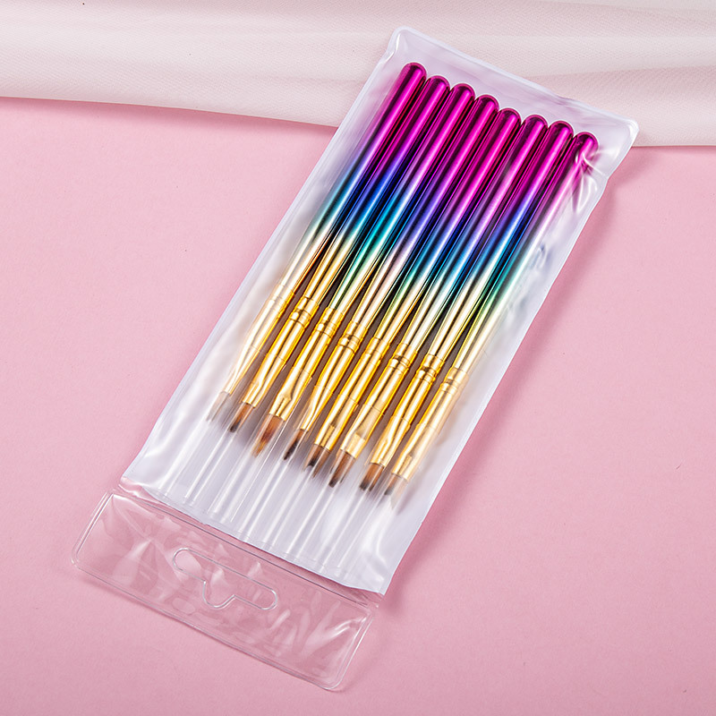 跨境美甲花卉笔 花瓣画花笔彩绘笔彩虹渐变笔杆法式甲套装笔8支装