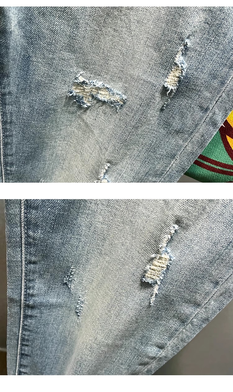 Men's Trendy Ripped Cropped Jeans Light Colored Summer Thin Distressed Tapered Harem Pants New_mkmklike.com