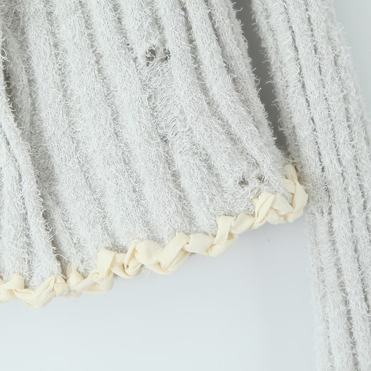 Autumn Two Color Handmade Rope Large Collared Sweater Rope Knitted Overskirt Sets