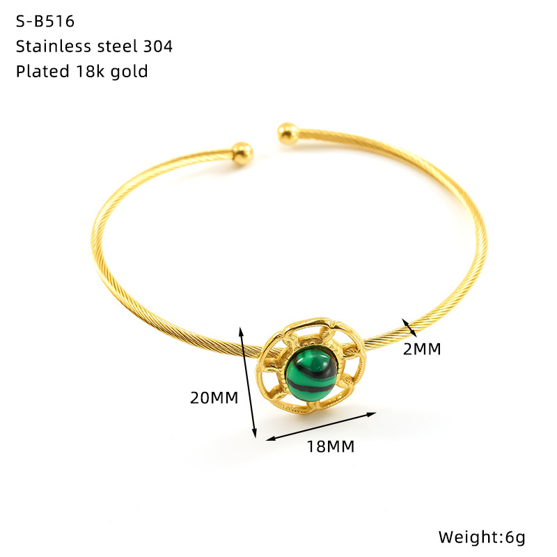 Exquisite Titanium Steel Turquoise Bangle Devil's Eye Gold Plated_voghion.com