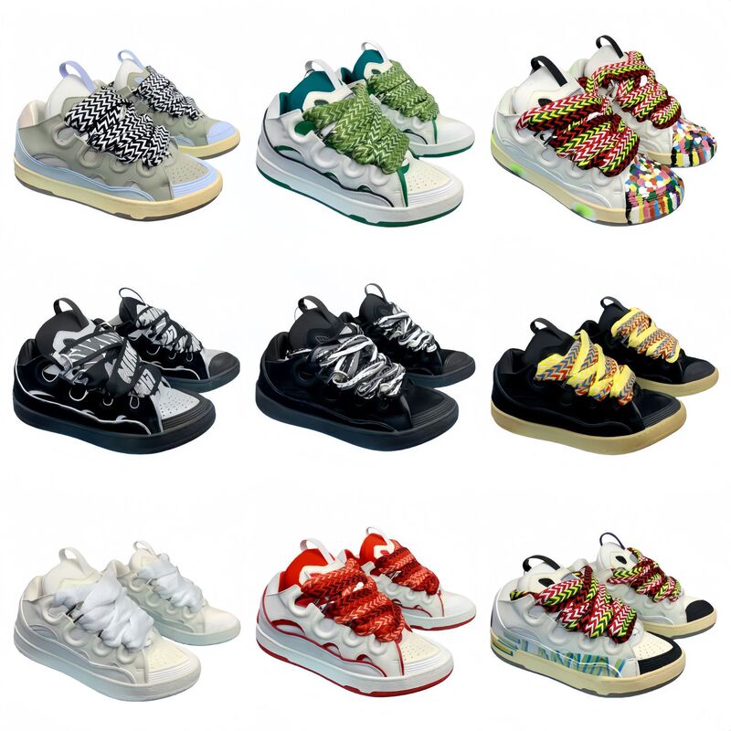 Ins Lanvin Bread Dad Shoes for Men and Women, Leather Patchwork Lace-Up Curb Shoes, German Training Style Trendy Sports Casual Sneakers