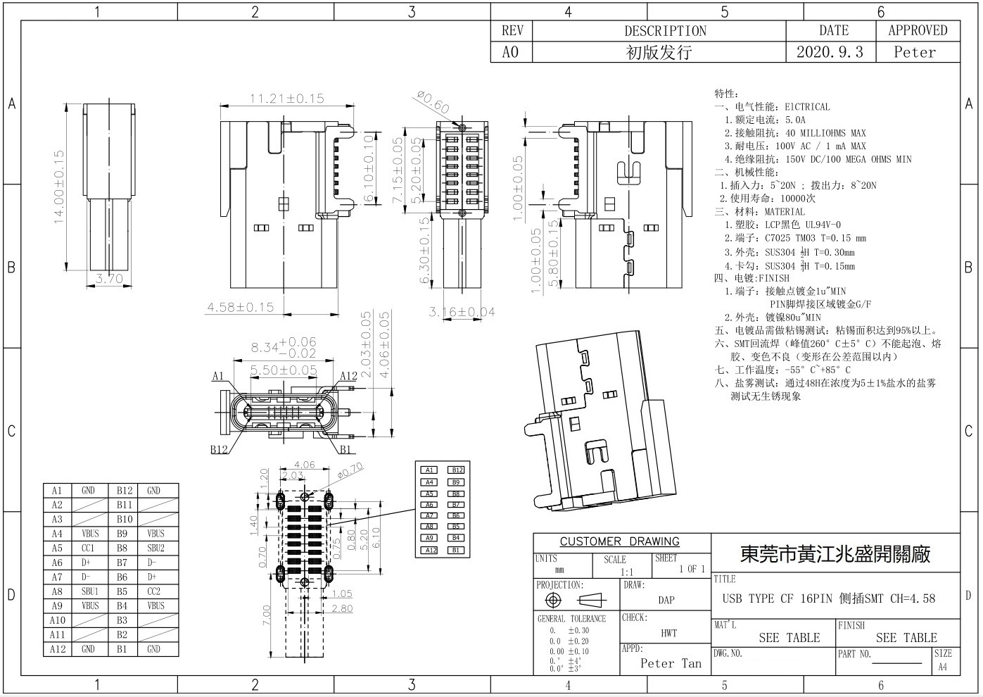 大功率TYPEC USB插座 大电流TYPEC USB母座 大电流Typec接口16P-阿里巴巴