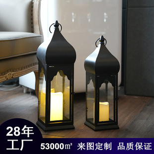 Factory direct custom wholesale Middle East religious ornaments cross-border Morocco portable wind lamp metal candle holder craft