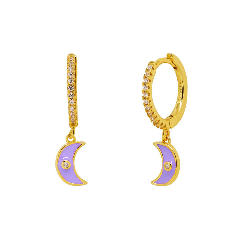 Cross-border European And American Diamond-studded Zircon Crescent Earrings Multicolor Oil Drop Moon Earrings display picture 2