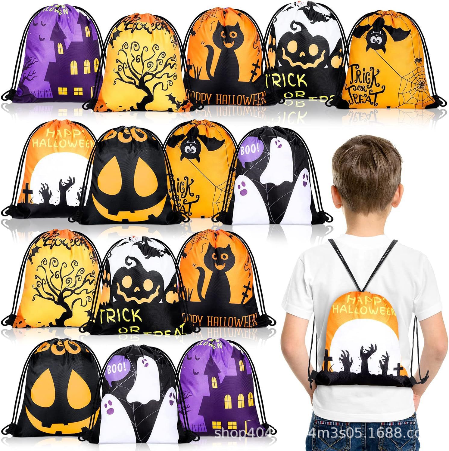 万圣节十四双肩抽绳背包袋子派对便携收纳袋涤纶手提抽绳袋束口