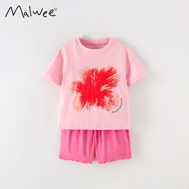Malwee transfronterizo nuevo traje de moda de niñas encantador impresión de niñas europeas y americanas ropa de hogar de niños dos conjuntos
