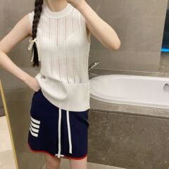 tb knitted hollow camisole women's round neck bottoming shirt ice linen sleeveless T-shirt top 24 summer thin outer wear