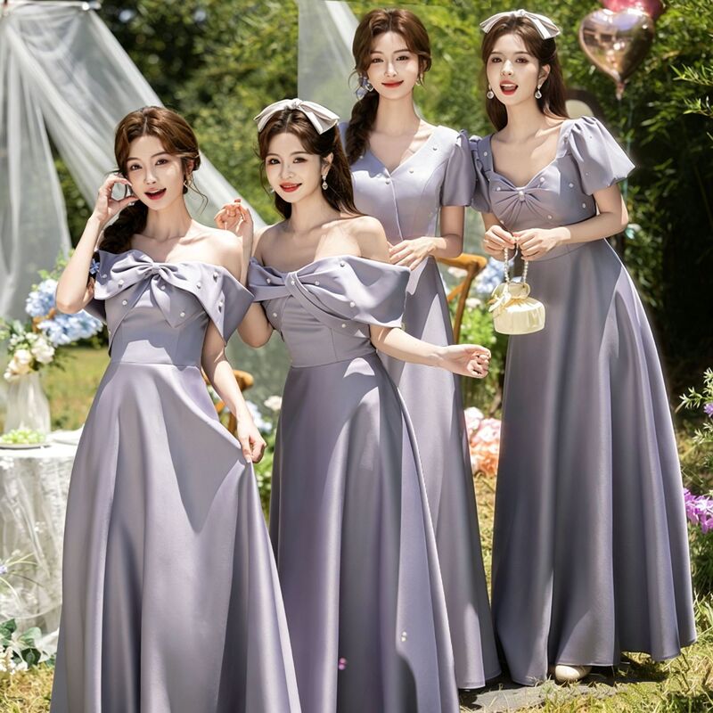 Purple Satin Bridesmaid Dress 2026 New Summer Style with a High-End Feel, Simple and Suitable for Everyday Wear, Niche Sister Group Dress for Women Purple Satin Bridesmaid Dress 2026 New Summer Style with a High-End Feel, Simple and Suitable for Everyday Wear, Niche Sister Group Dress for Women