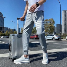 裤子男潮牌四杠卫裤韩版潮流修身小脚裤运动束脚裤九分休闲裤男