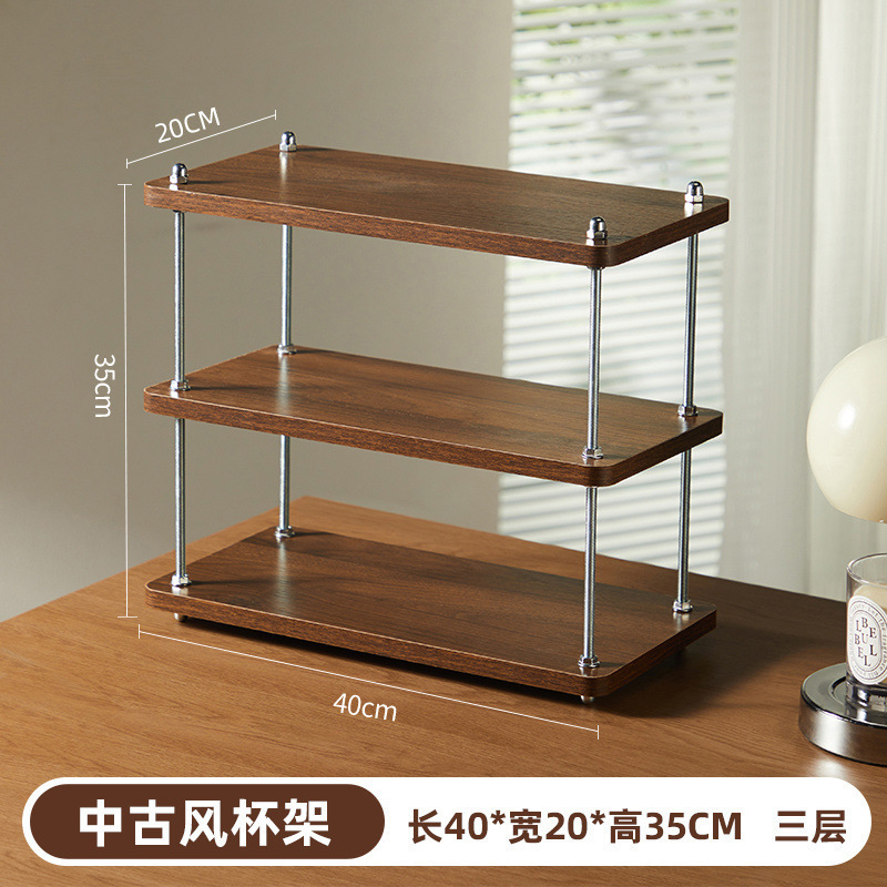 置物架中古风架子厨房架办公桌隔层工位桌面收纳咖啡茶水杯茶具|undefined