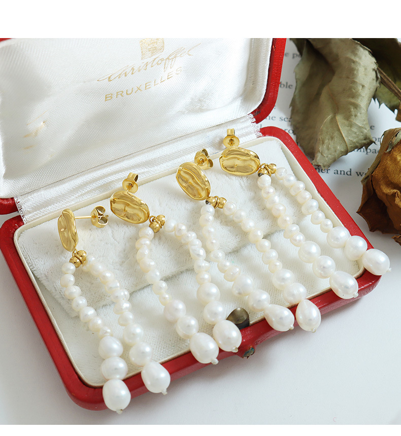 Fairy Style Solid Color Titanium Steel Beaded Pearl Plating Drop Earrings 1 Pair