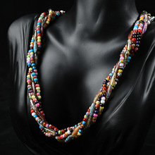 重工复古多层多色彩色串珠波西米亚琉璃珠珠蓝松石扭扭连项链批发