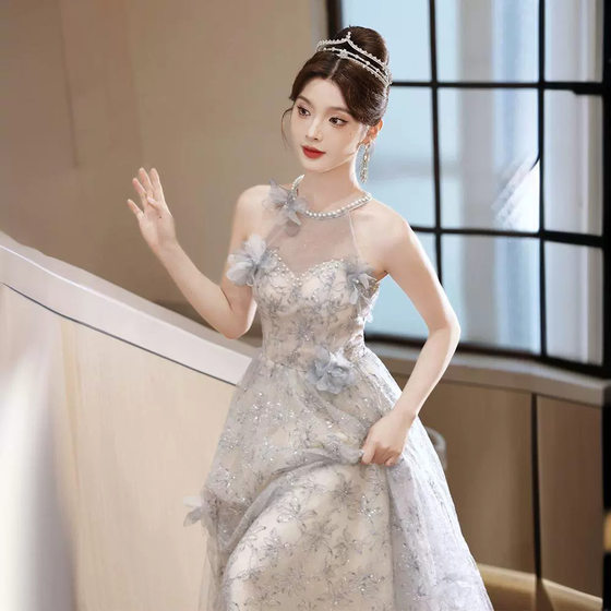 Strapless Evening Dress 2024 New High-end Sense Design Sense Fairy Banquet Host Student Art Test dress Female