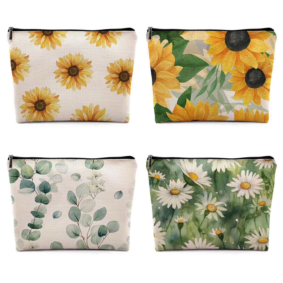 Amazon nueva bolsa de maquillaje de flores de acuarela bolsa de maquillaje de lino impermeable bolsa de mano bolsa de lavado bolsa de almacenamiento de cosméticos