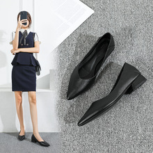 真皮單鞋女2021秋季新款兩穿尖頭低跟軟皮舒適百搭黑色上班工作鞋
