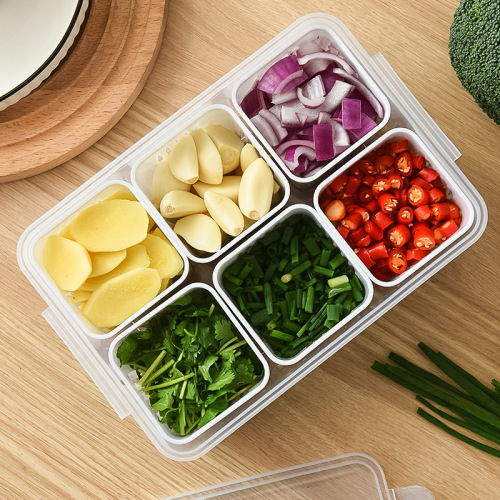 Simple refrigerator chopped green onion crisper box, onion, ginger and garlic compartment fresh-keeping box, plastic sealed jar, compartmented fresh chopped green onion box