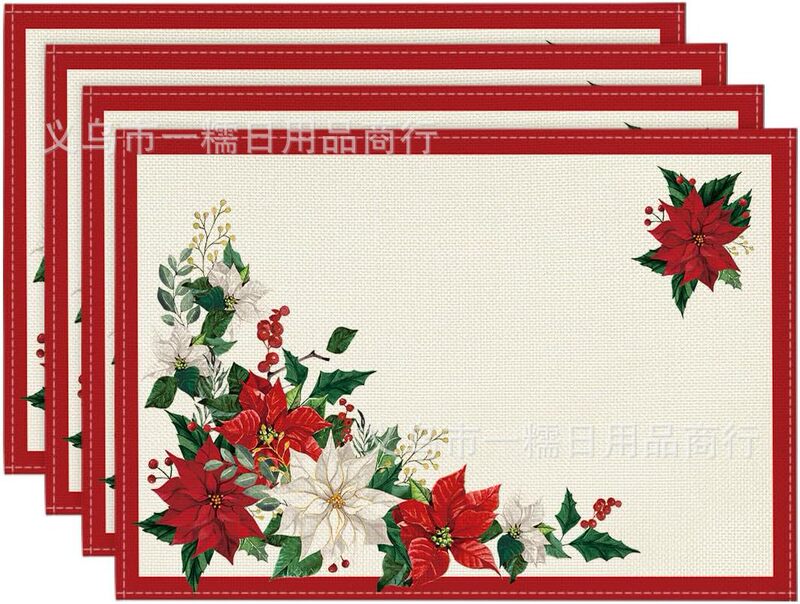 2024新品クリスマスリネン食事マット水洗い可能防汚断熱テーブルマットクロスボーダー熱売スノーフレークサンタクロース|undefined